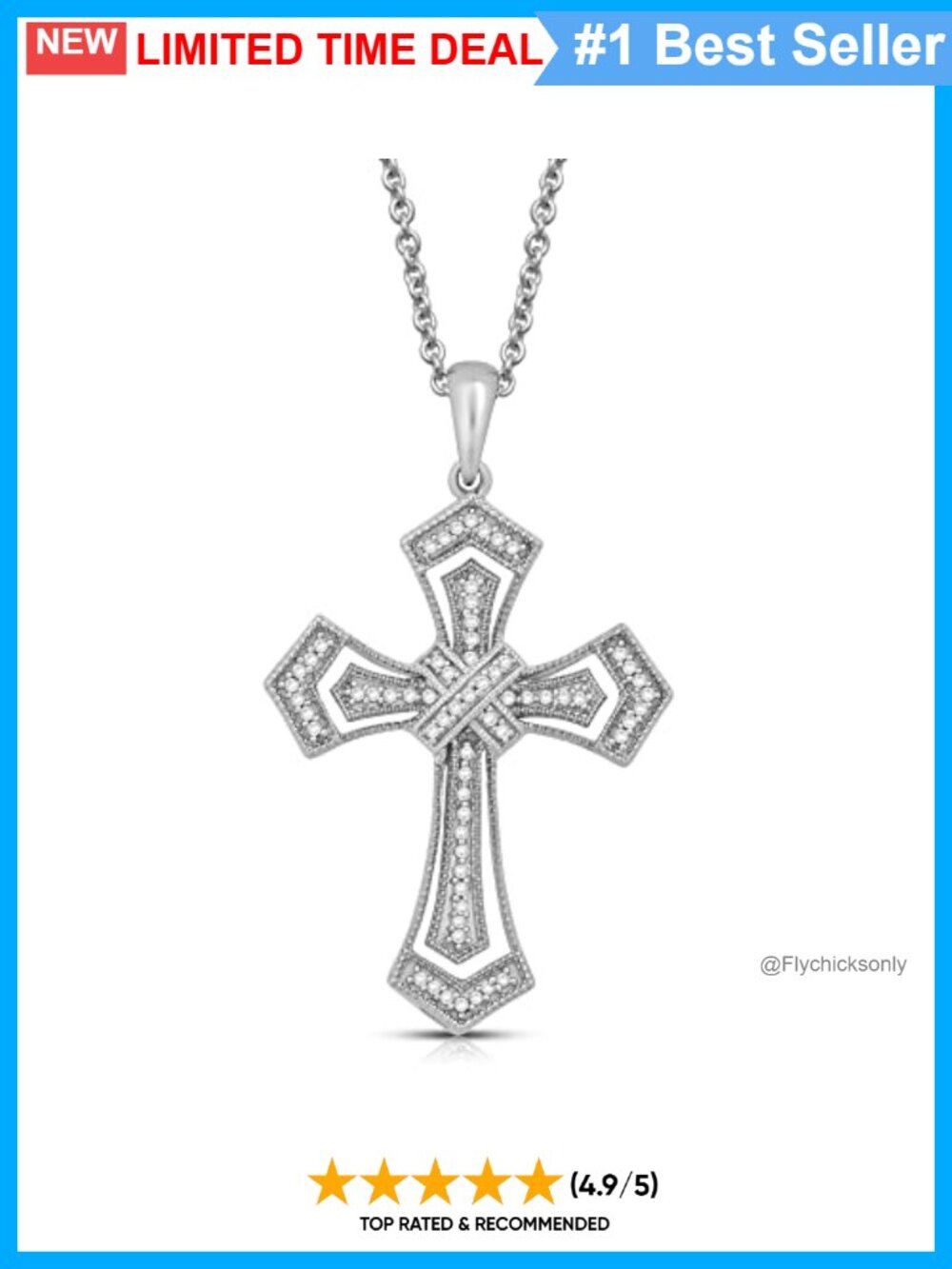 Sterling Silver 1/5 Cttw Diamond Cross Pendant Necklace 18" Rolo Chain